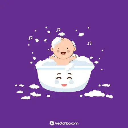وکتور بچه کارتونی در حال حمام کردن در لگن 1