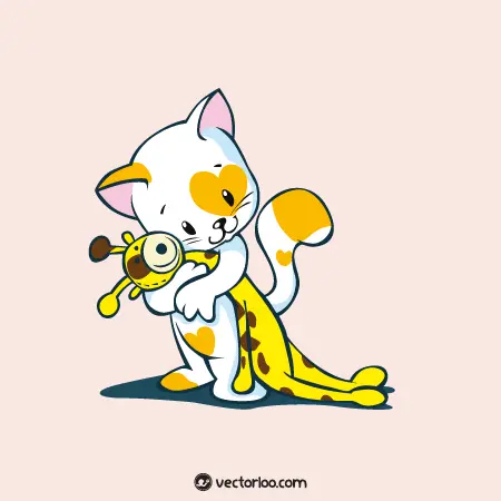 وکتور بچه گربه کارتونی با عروسکش 1