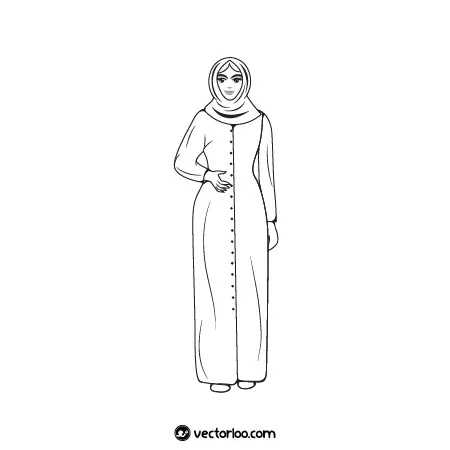 وکتور خانوم با حجاب با لباس اسلامی ایستاده دور خط 1