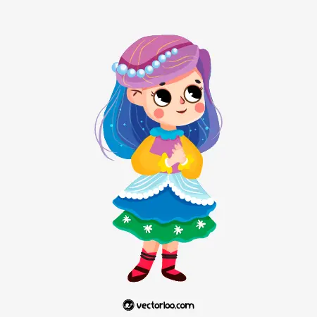 وکتور دختر بچه نازنین کارتونی با لباس رنگی 1