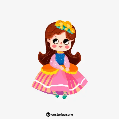 وکتور دختر بچه نازنین کارتونی با لباس رنگی 2