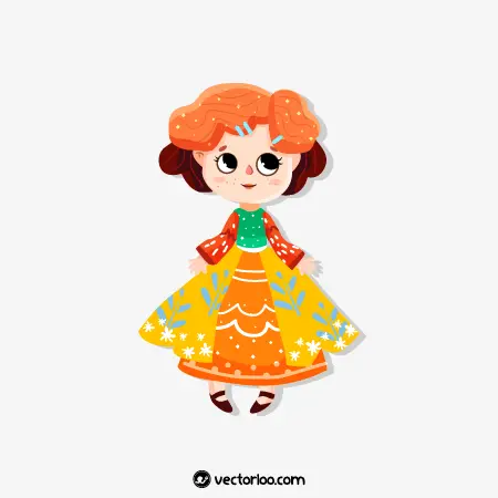 وکتور دختر بچه نازنین کارتونی با لباس رنگی 3