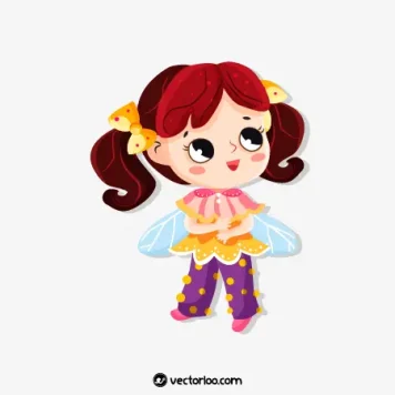 وکتور دختر بچه نازنین کارتونی با لباس رنگی 5