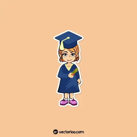 وکتور دختر بچه کارتونی با لباس و کلاه فارغ التحصیلی 1