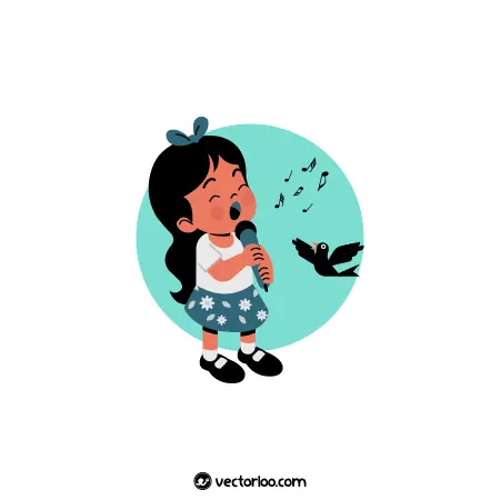 وکتور دختر بچه کارتونی در حال آواز خواندن 1