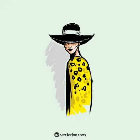 وکتور دختر زیبا با کلاه سیاه و لباس زرد 1