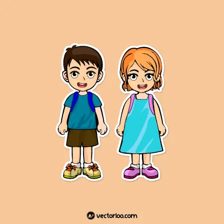 وکتور دختر و پسر کارتونی با لباس مدرسه 1