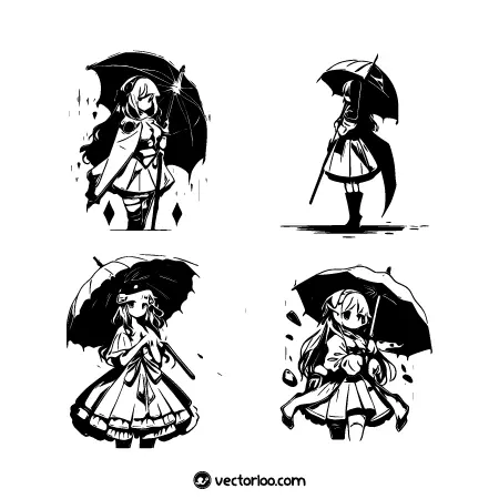 وکتور دختر چینی با چتر در چهار طرح 1