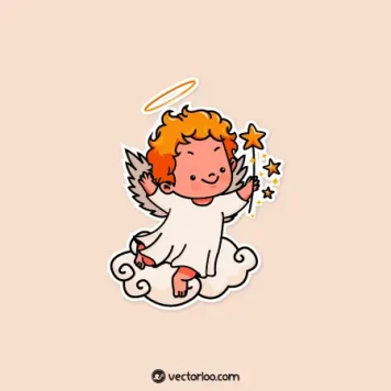 وکتور فرشته پسر کارتونی روی ابر 1