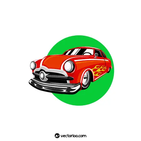 وکتور ماشین کلاسیک قرمز کارتونی زیبا 1