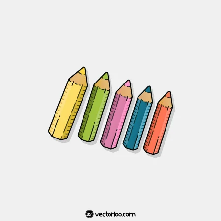 وکتور مداد رنگی کارتونی در پنج رنگ 1