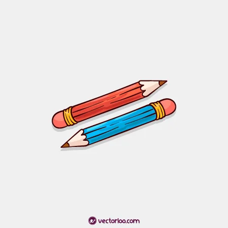 وکتور مداد کارتونی در دو رنگ آبی و قرمز 1