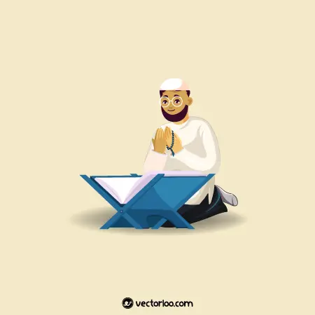 وکتور مرد اسلامی در حال قرآن خواندن و دعا کردن 1