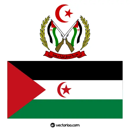 وکتور پرچم کشور جمهوری دموکراتیک عربی صحرا با نشان ملی 1