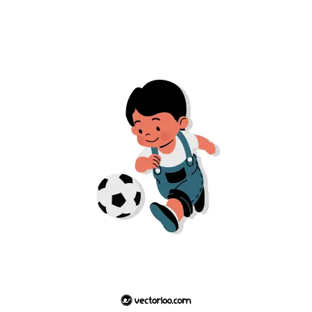 وکتور پسر بچه کارتونی در حال بازی با توپ فوتبال 1