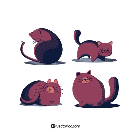 وکتور گربه قرمز کارتونی تپل در چهار طرح 1
