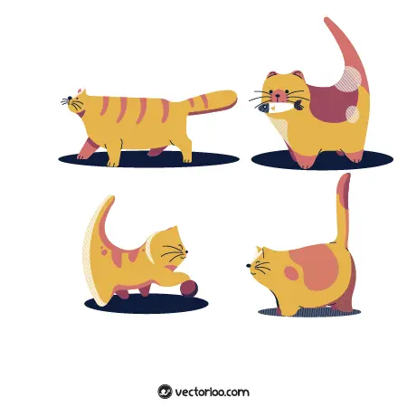 وکتور گربه نارنجی کارتونی تپل در چهار طرح 1
