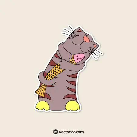وکتور گربه کارتونی با ماهی بغلش 1