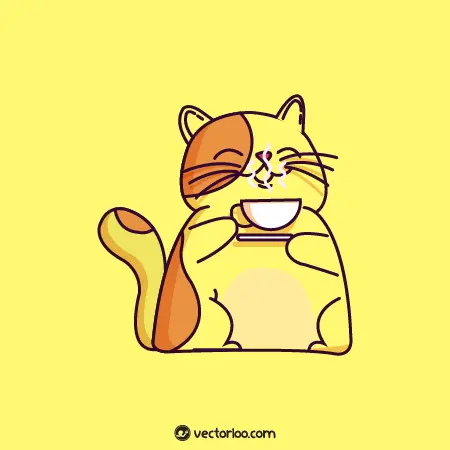 وکتور گربه کارتونی با چایی 1