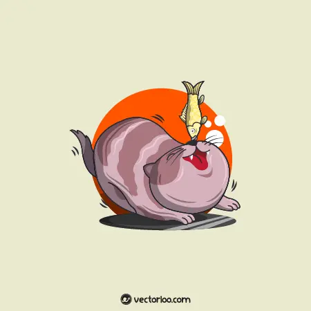 وکتور گربه کارتونی در حال بازی با ماهی 1