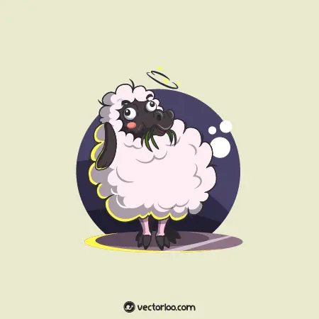وکتور گوسفند کارتونی در حال علف خوردن 1