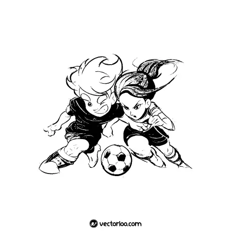 وکتور دختر و پسر فوتبالیست کارتونی سیاه و سفید 1