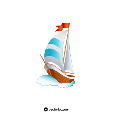وکتور قایق چوبی با بادبان دو رنگ زیبا 1