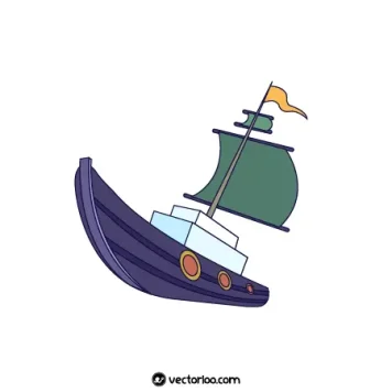 وکتور قایق کارتونی زیبا با بادبان سبز 1