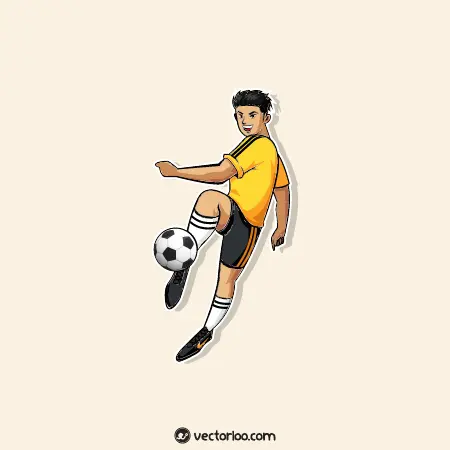 وکتور مرد جوان با لباس زرد در حال فوتبال بازی کردن 1