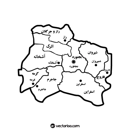 وکتور نقشه استان خراسان شمالی خط دور با اسم 1