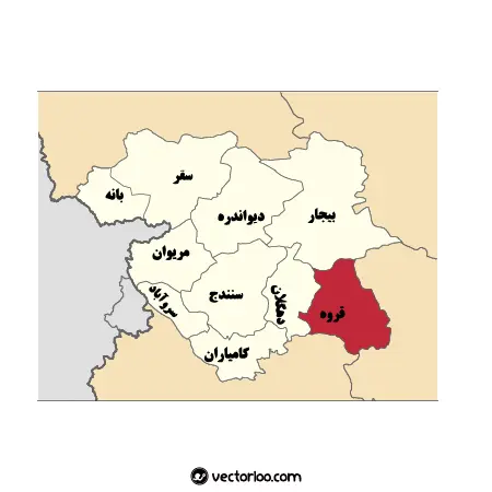 وکتور نقشه شهرستان های کردستان 1