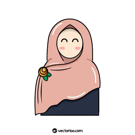 وکتور آیکون خانم با شال گلبهی حجاب کامل کارتونی 1