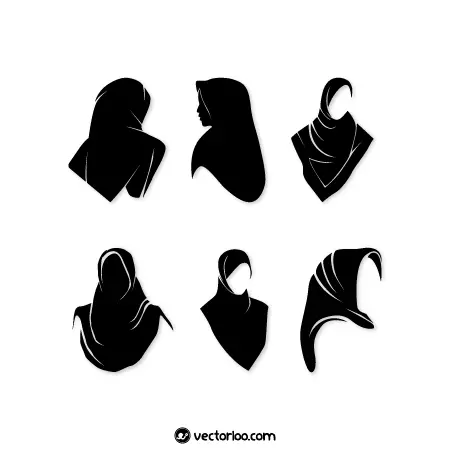 وکتور حجاب کامل شال و روسری مشکی در شش طرح 1