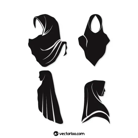 وکتور حجاب کامل شال و روسری مشکی در چهار طرح 1