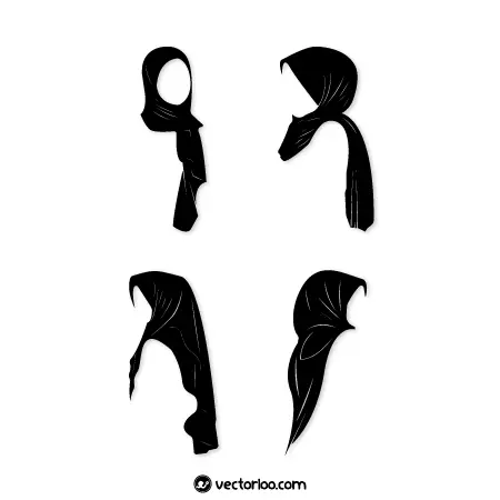 وکتور حجاب کامل شال و روسری مشکی در چهار طرح 3
