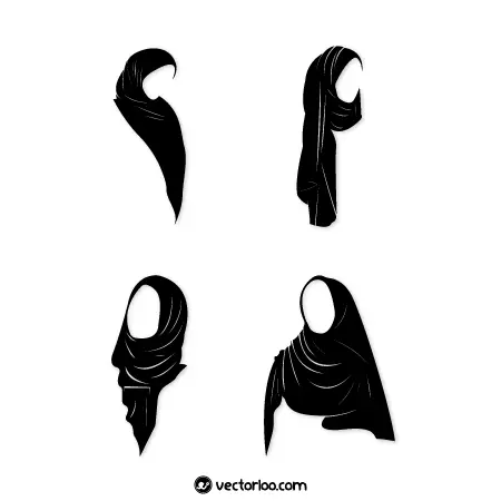 وکتور حجاب کامل شال و روسری مشکی در چهار طرح 4