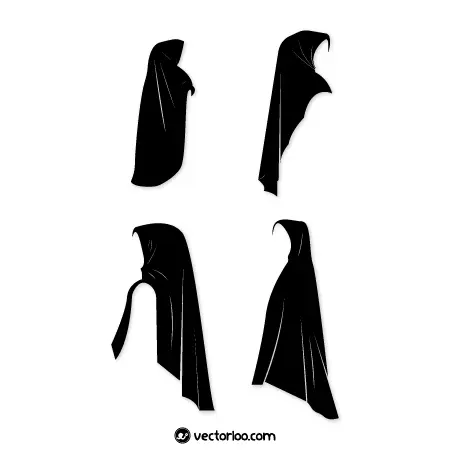 وکتور حجاب کامل شال و روسری مشکی در چهار طرح 5