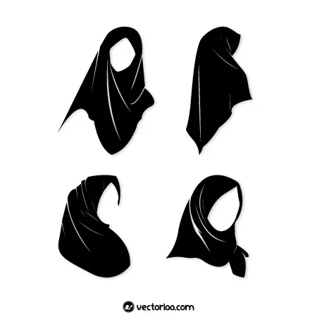 وکتور حجاب کامل شال و روسری مشکی در چهار طرح 6