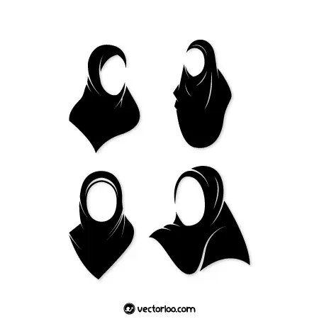 وکتور حجاب کامل شال و روسری مشکی در چهار طرح 7