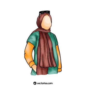 وکتور خانم حجابی با شال قهوه ای و لباس سبز بدون صورت کارتونی 1