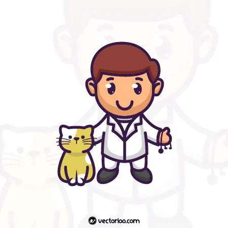 وکتور دامپزشک همراه با گربه کارتونی 1