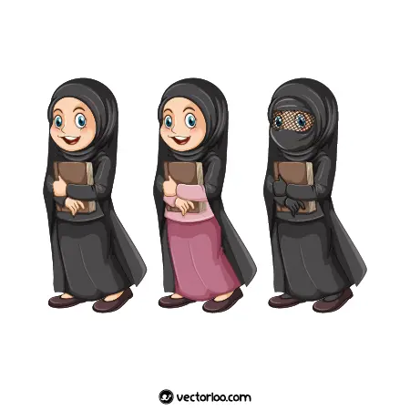 وکتور دختر بچه با چادر و حجاب کامل کارتونی در سه طرح 1