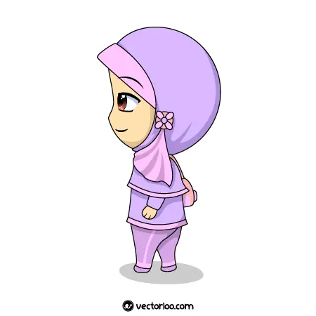 وکتور دختر بچه زیبا مسلمان با حجاب کامل بنفش 1