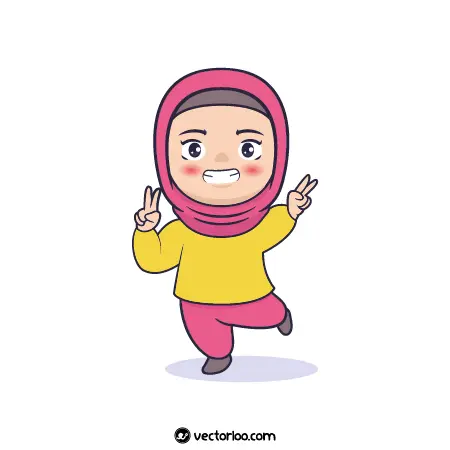 وکتور دختر بچه مسلمان با حجاب کارتونی در حال بازی گوشی 1