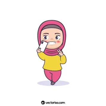 وکتور دختر بچه مسلمان با حجاب کارتونی در حال سلفی گرفتن 1