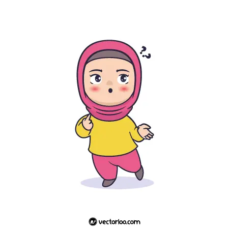 وکتور دختر بچه مسلمان با حجاب کارتونی علامت سوال در سرش 1