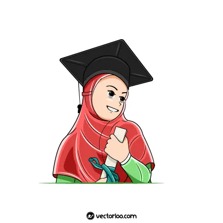 وکتور دختر جوان با حجاب با کلاه فارغ التحصیلی کارتونی 1
