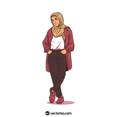 وکتور دختر جوان حجابی با تیپ اسپرت مدرن ایستاده کارتونی 1