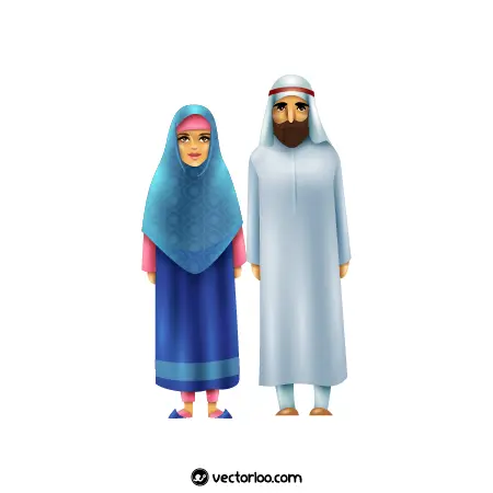 وکتور زن و مرد با لباس عربی مذهبی کارتونی 1