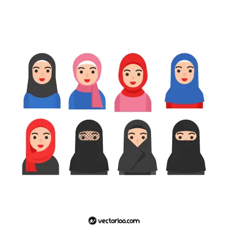 وکتور ست آواتار زن ایرانی با حجاب های مختلف 1